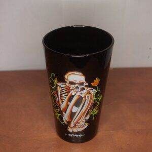 Ed Hardy Designs Black Drinking Glass/Tumbler 16 Oz Skeleton Design